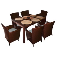 Обеденный стол и кресла из ротанга "Ницца", коричневый и бежевый цвет, 8 стульев